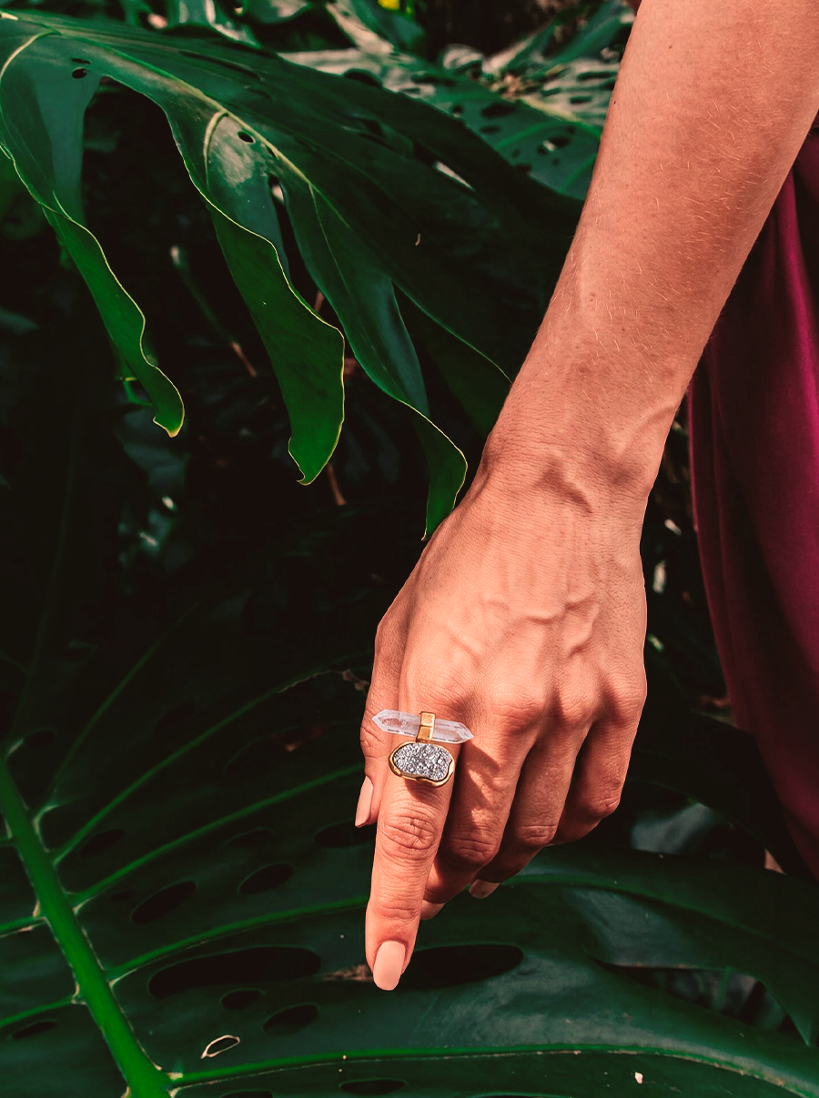 Solara Statement Ring | Druzy and Clear Quartz