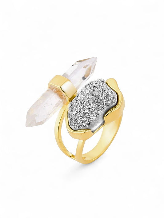Solara Natural Druzy and Crystal Rock Ring