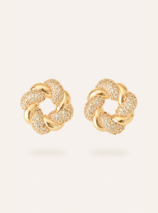 Croissant Gold Pavé Stud Earrings