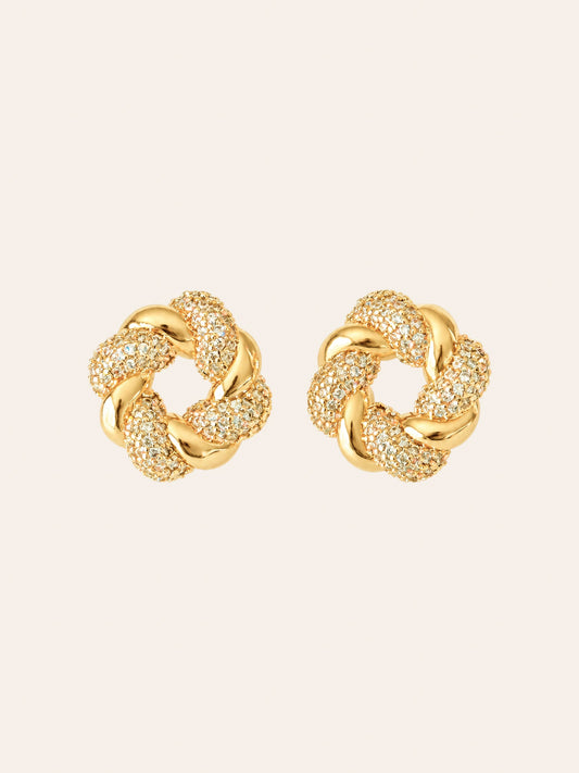 Croissant Gold Pavé Stud Earrings