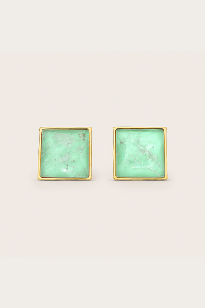 quamarine stud earrings with 18k gold-plated bezel, Selva Line by Azulique.