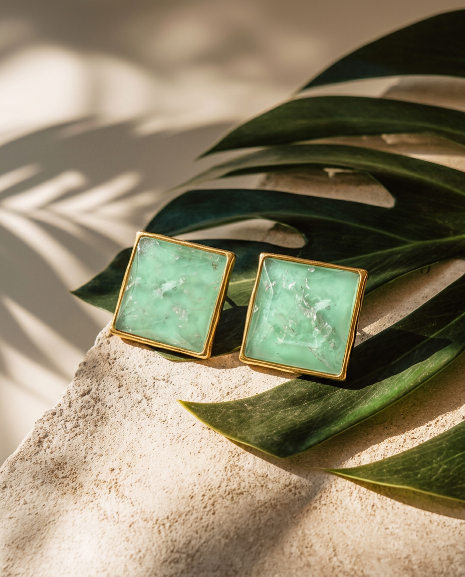 Aquamarine stud earrings with 18k gold-plated bezel, Selva Line by Azulique.
