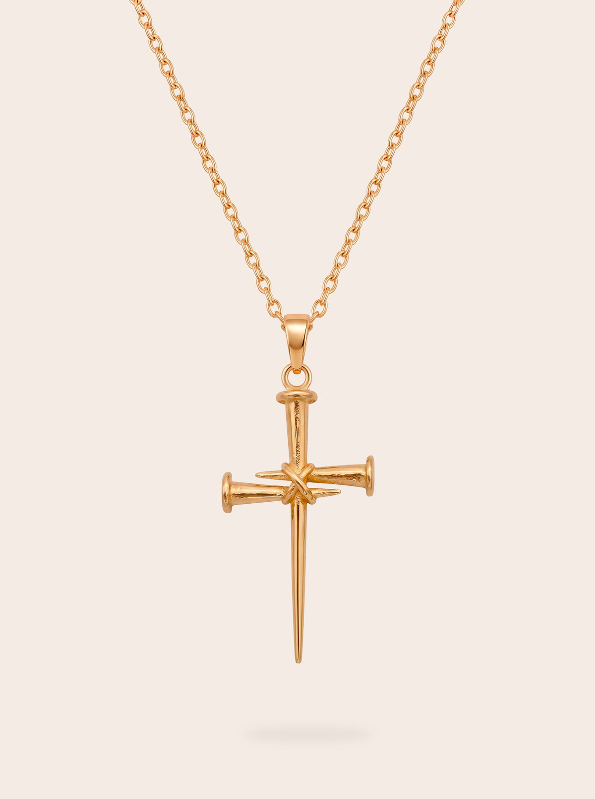 Nail cross pendant necklace with 8-micron 18k gold-plated finish