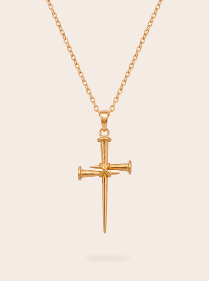 Nail cross pendant necklace with 8-micron 18k gold-plated finish