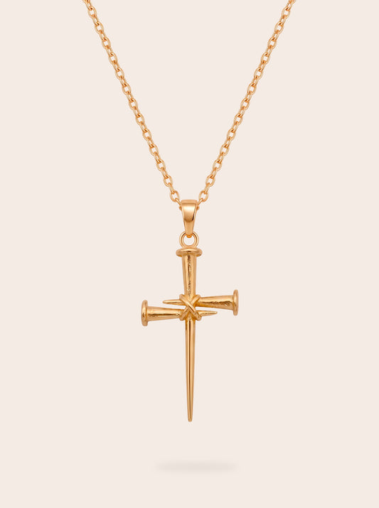 Nail cross pendant necklace with 8-micron 18k gold-plated finish