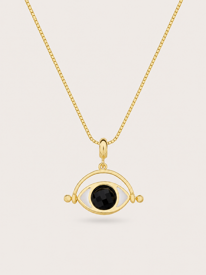 Black obsidian pendant necklace with 18k gold-plated finish, Selva Line by Azulique.