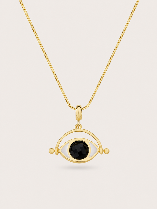 Black obsidian pendant necklace with 18k gold-plated finish, Selva Line by Azulique.
