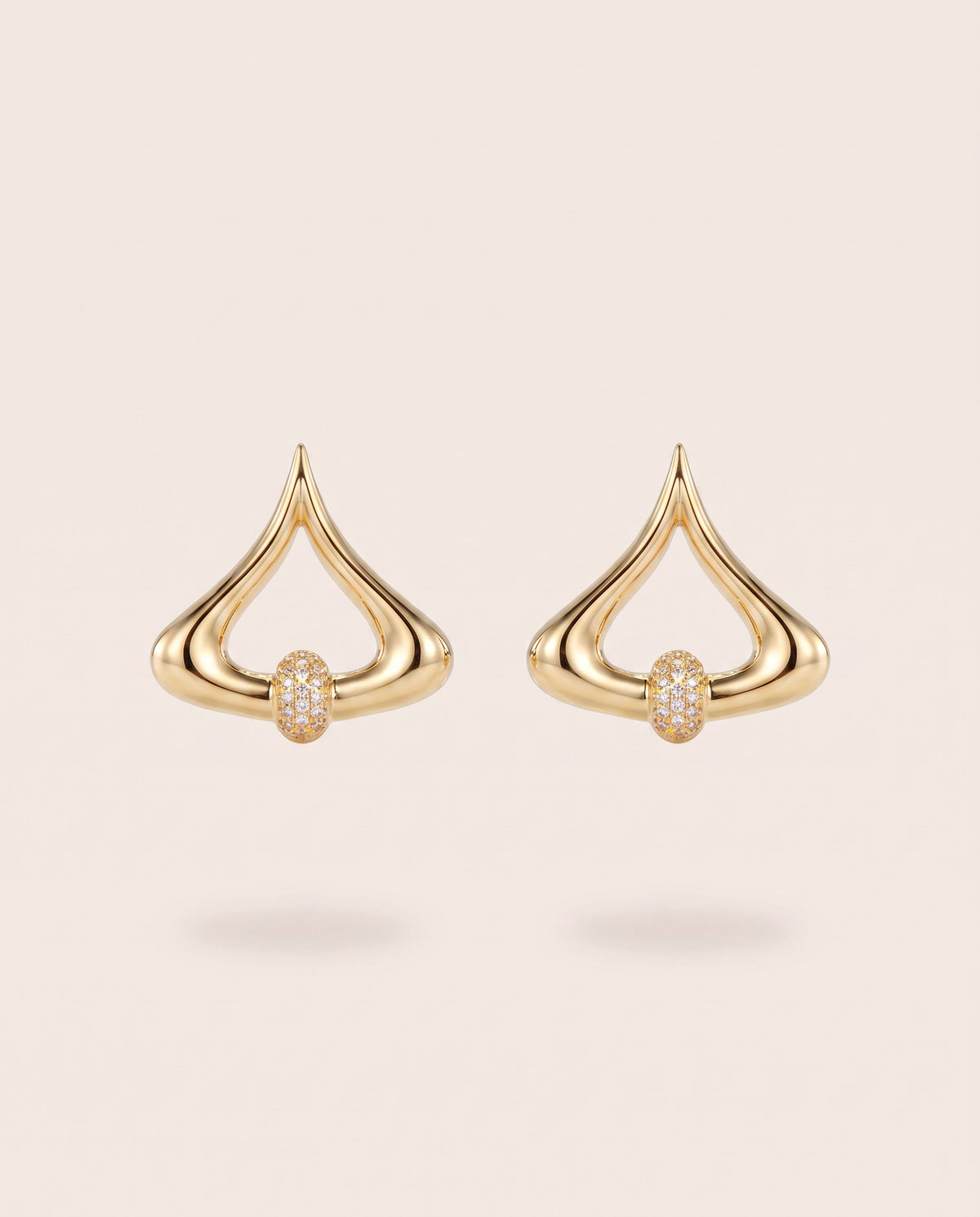 Crest gold teardrop stud earrings with crystal pavé ball