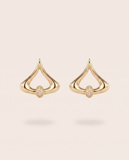 Crest gold teardrop stud earrings with crystal pavé ball