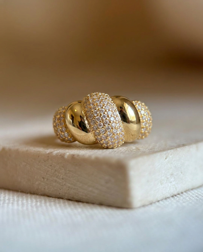 Croissant Gold Pavé Dome Ring