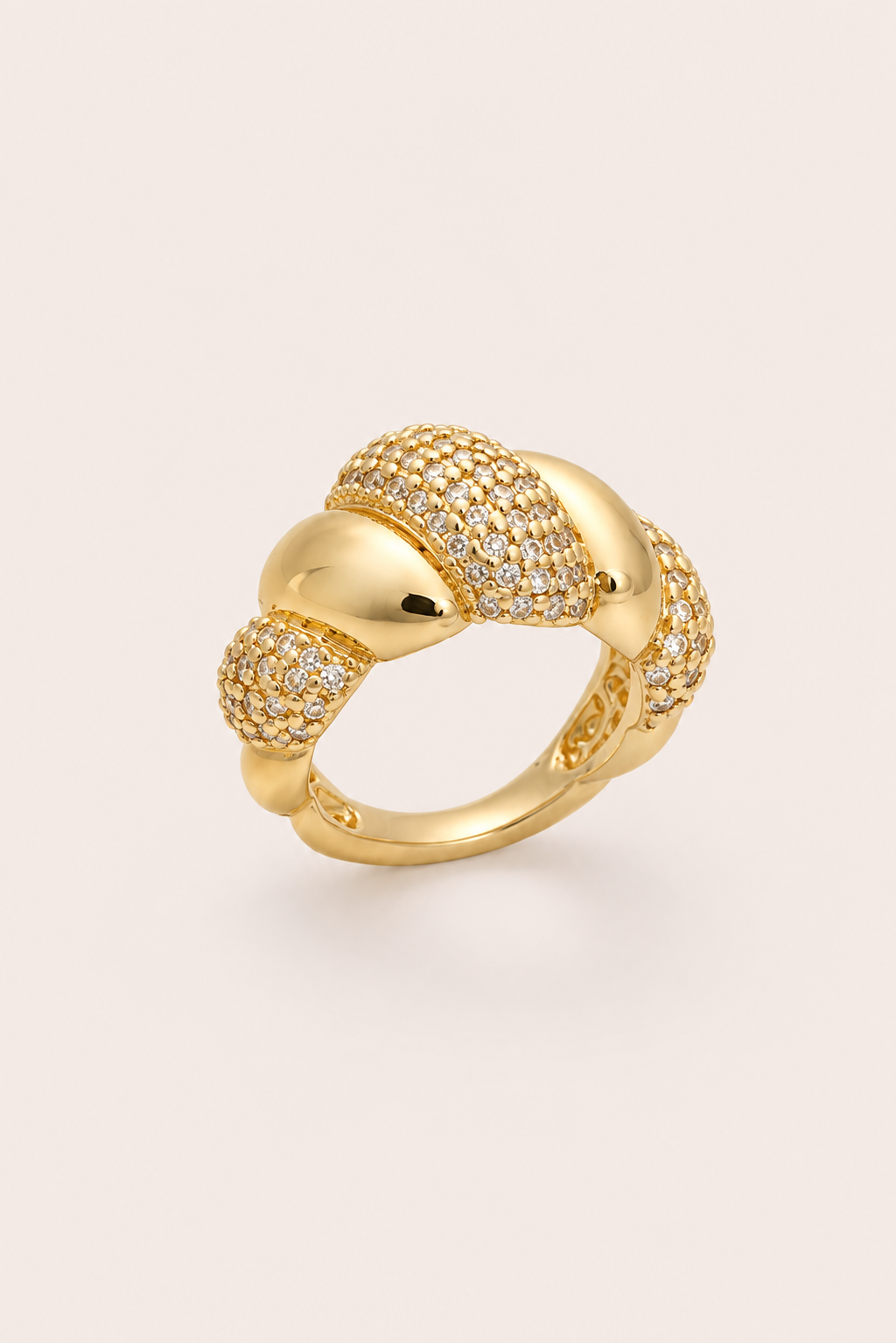Croissant Gold Pavé Dome Ring