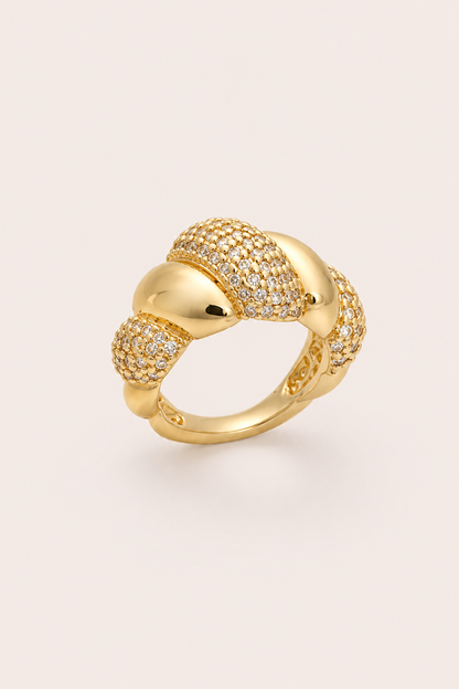 Croissant Gold Pavé Dome Ring