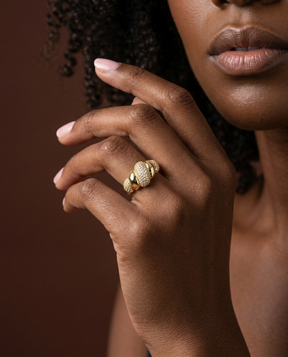 Croissant Gold Pavé Dome Ring