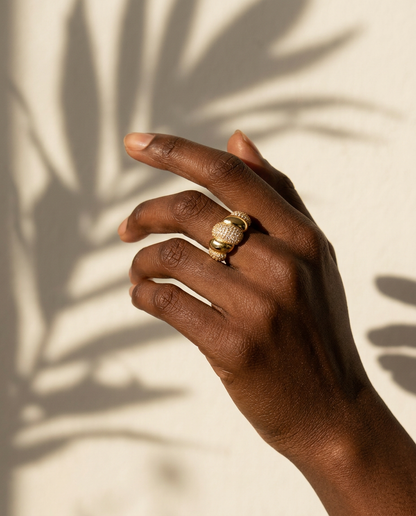 Croissant Gold Pavé Dome Ring