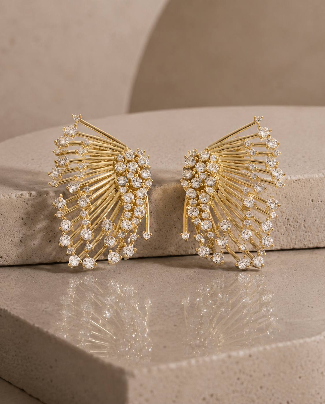 Cut crystal ear jacket earrings with 18k gold-plated finish, Art Deco Line by Azulique