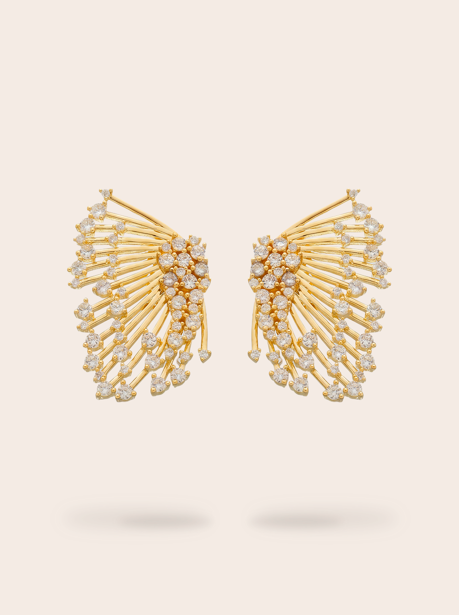 Cut crystal ear jacket earrings with 18k gold-plated finish, Art Deco Line by Azulique