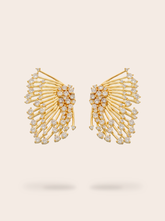 Cut crystal ear jacket earrings with 18k gold-plated finish, Art Deco Line by Azulique