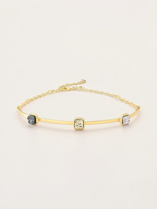 Lumina Choker with gold, black and platinum druzy stones in a gold-plated frame